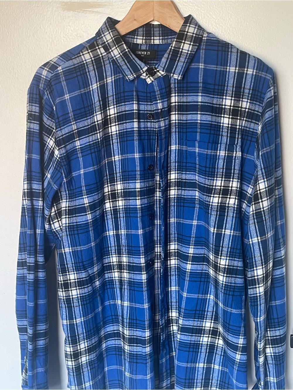 Forever 21 Men's Royal Blue & White Plaid Button-Down Shirt